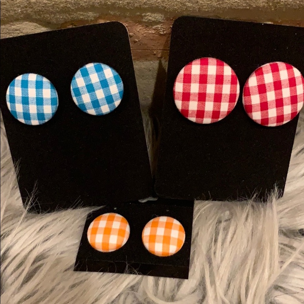 Vintage Style Fabric Button Earrings - 3 Pair!